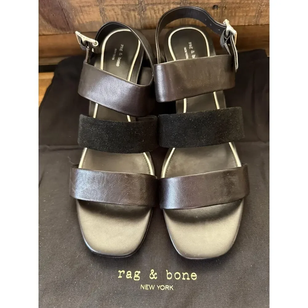 Rag & Bone Shoes Women's Size 40 Black Leather Block Heel Slingback Sandals - Picture 5 of 14